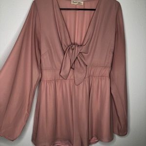 Mauve/light pink Chiffon Romper with Bow